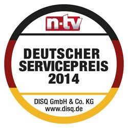 NTV: Deutscher Servicepreis 2014 Platz 1 Urkunde